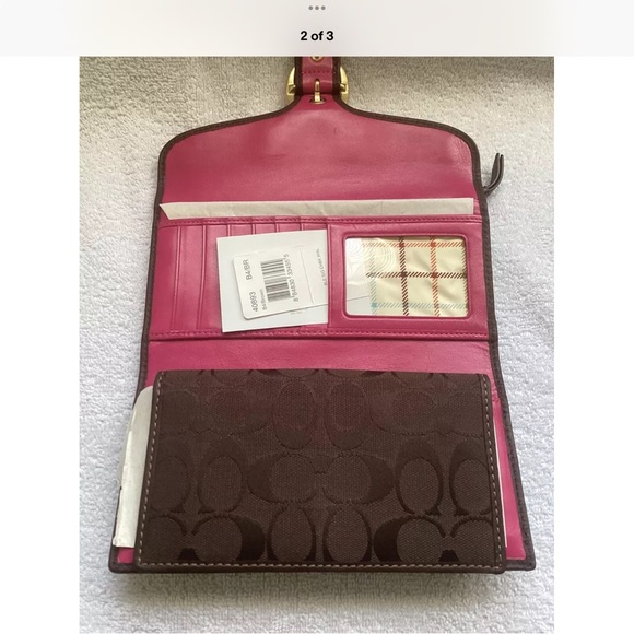 Coach Bleecker Mahogany Leather Jacquard Hobo 11434 Checkbook Wallet 40893 Set - Picture 8 of 9